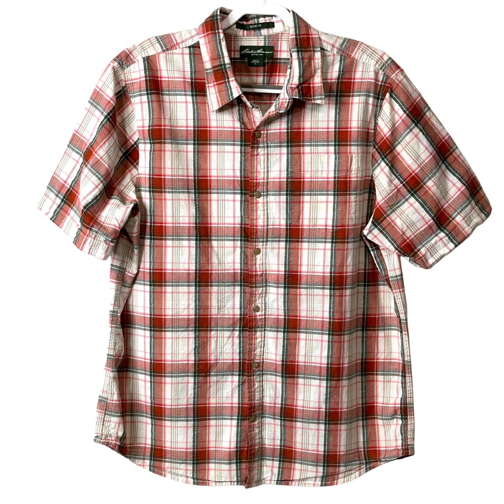 Eddie Bauer Classic Fit Plaid Short Sleeve Button Down Red Mens XL